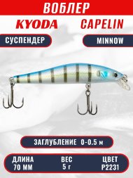 Воблер KYODA Capelin Minnow-70SP длина 7,0 см вес 5.0 гр, цвет P2231 заглубление 0-0.5 м