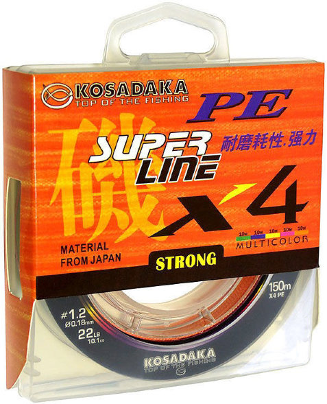 Леска плетеная Kosadaka Super PE X4 multicolor 0.12 150м